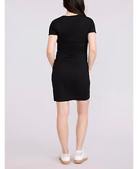 Motherhood Maternity Crewneck Short Sleeve Side Ruched Bodycon Mini Dress