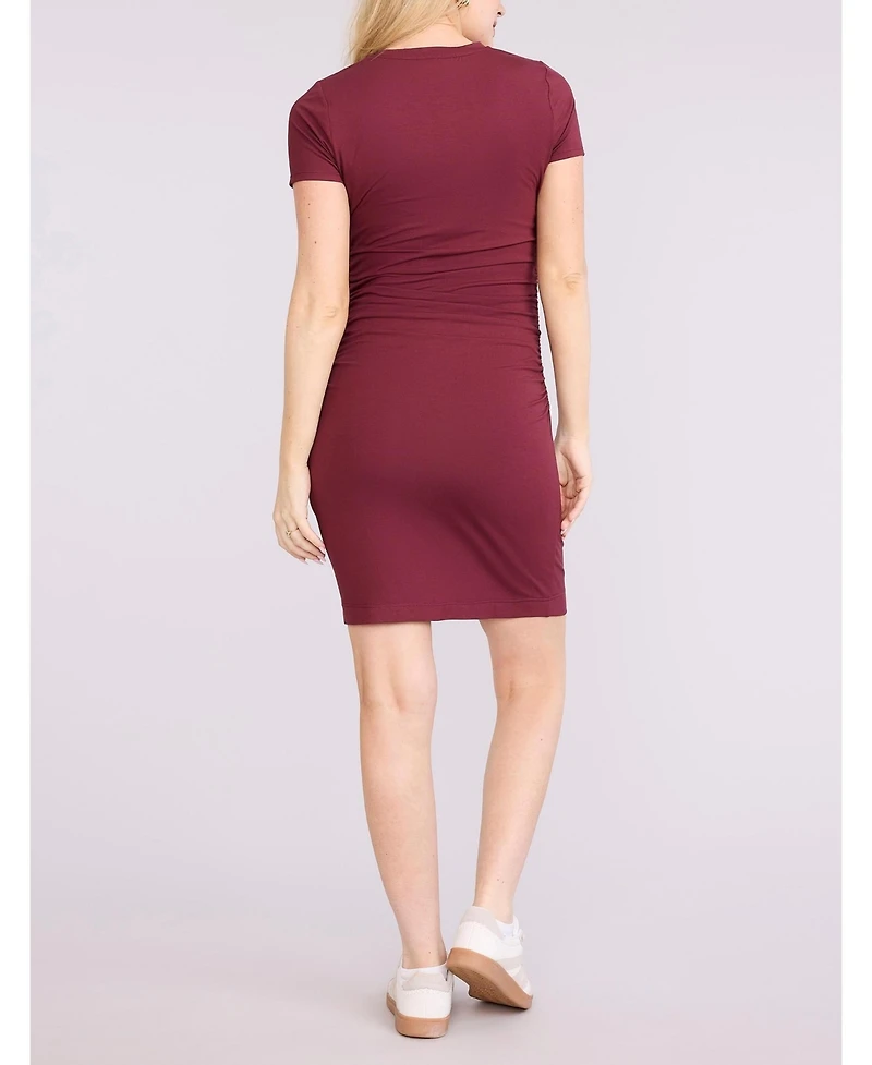 Motherhood Maternity Crewneck Short Sleeve Side Ruched Bodycon Mini Dress