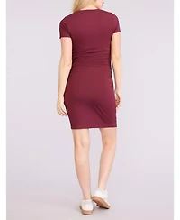 Motherhood Maternity Crewneck Short Sleeve Side Ruched Bodycon Mini Dress