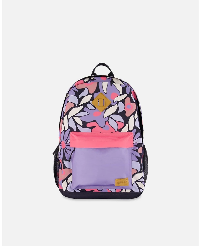 Deux par Deux Girl Kids Backpack Black Retro Flower Print - Toddler|Child