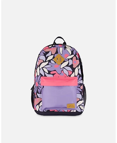 Deux par Deux Girl Kids Backpack Black Retro Flower Print - Toddler|Child