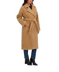 Sebby Collection Women's Long Belted Boucle Wrap Coat