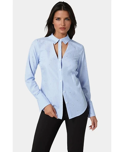 Bebe Women's Cut Out Rhinestone Poplin Blouse