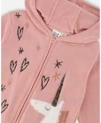 Deux par Girl Hooded Knit Cardigan Dusty Pink with Unicorn Intarsia - Child