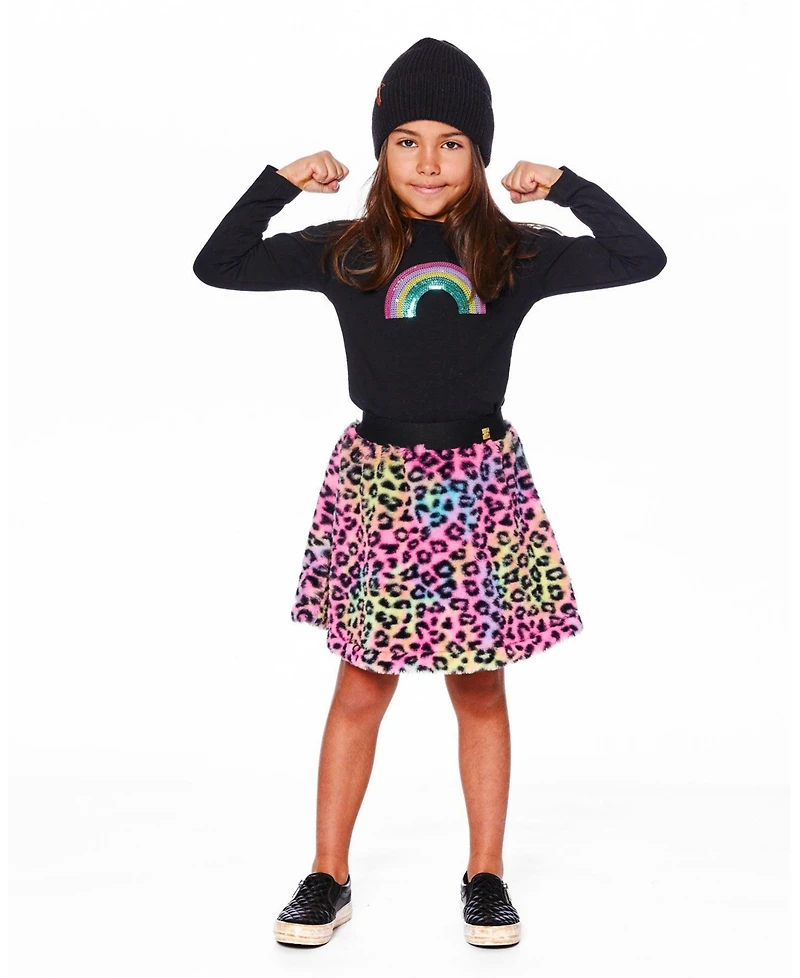 Deux par Girl Faux Fur Skirt Multicolor Leopard - Child