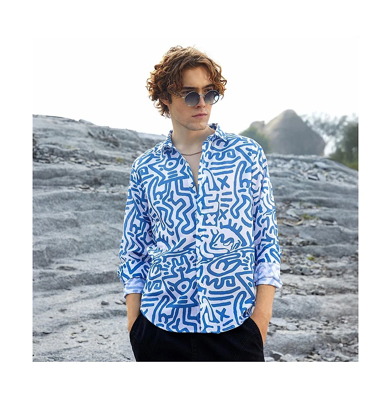 Campus Sutra Men's Contrast Graffiti Shirt