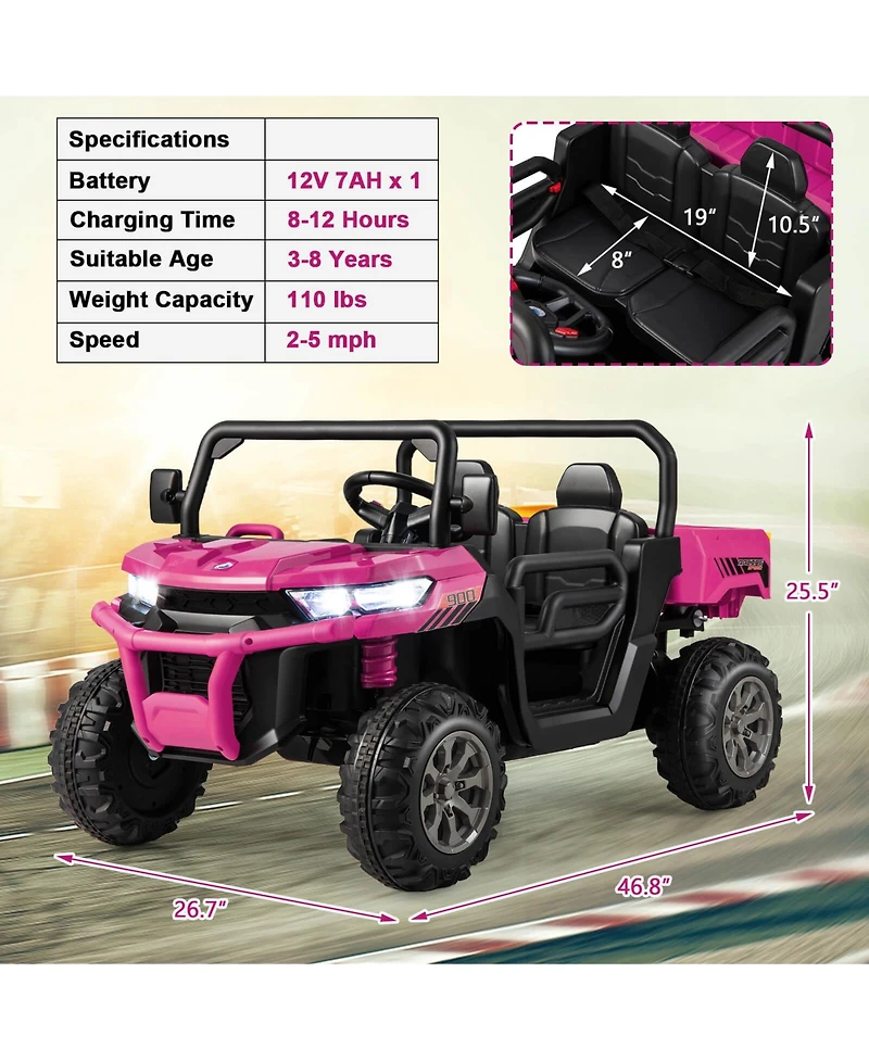2-Seater Kids Ride-On Dump Truck with Dump Bed and Shovel - Pink