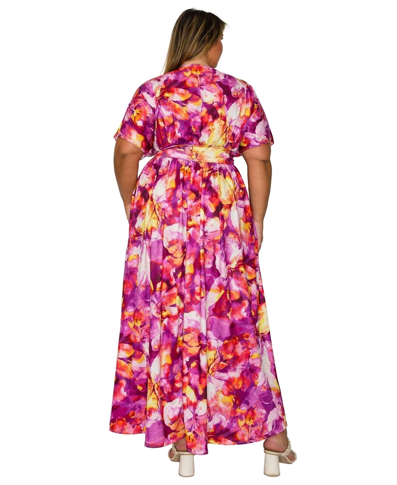 L I V D Women's Plus Minoa Floral Empire Waist Dress