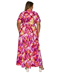 L I V D Women's Plus Minoa Floral Empire Waist Dress