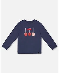 Deux par Girl Cotton T-Shirt Navy Blue with Apple Treats - Toddler|Child