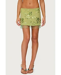 Edikted Women's Sheer Sequin Bead Fringed Mini Skirt
