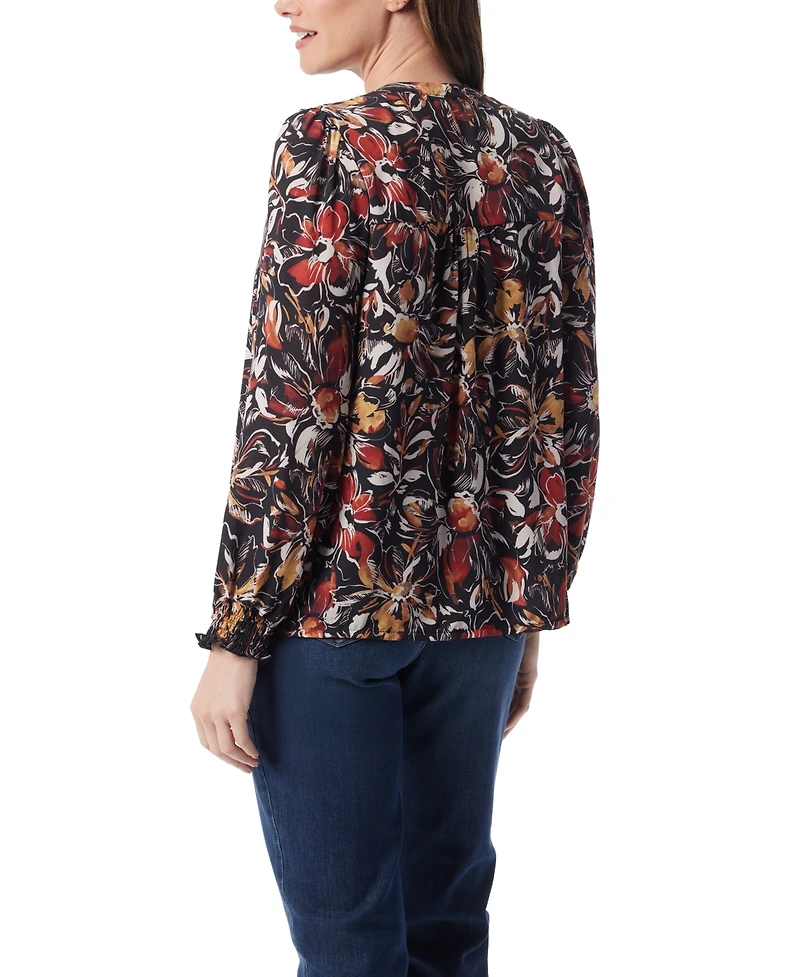 Gloria Vanderbilt Women's Danika Pleated Peasant Long Sleeve Top