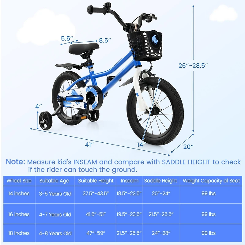 Akiudex 14-Inch Kids Bike with 2 Training Wheels for Ages 3-5 - Blue