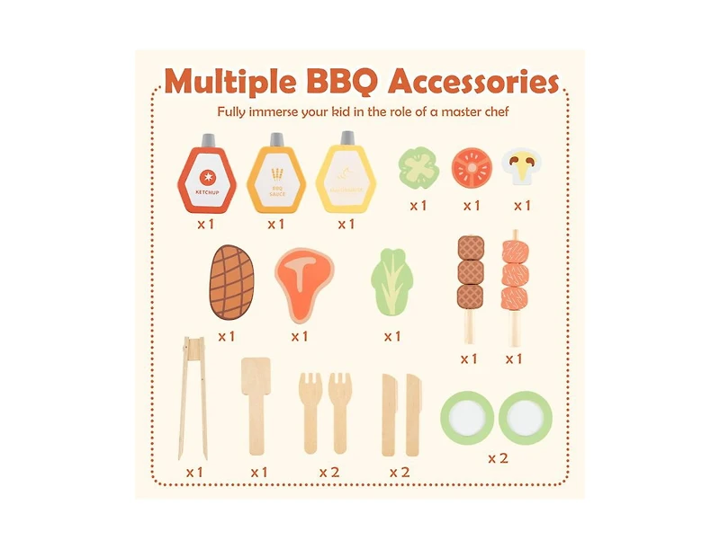 Akiudex Wooden Barbecue Grill Playset with Chalkboard, Sink, and Cabinet