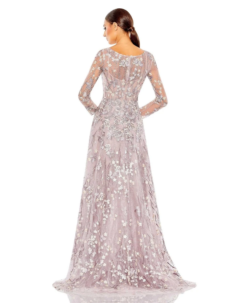 Mac Duggal Women's Draped Sleeve V Neck Gown