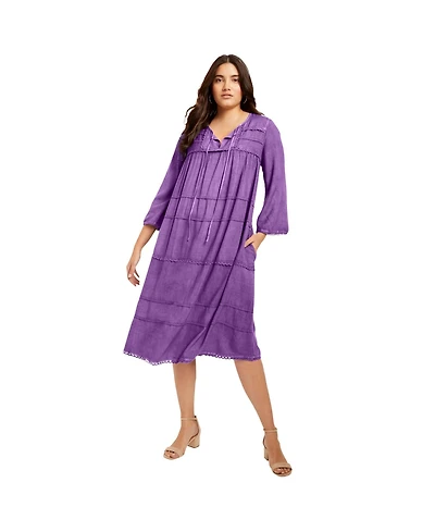 June + Vie Women's June + Vie Acid Wash Peasant Dress