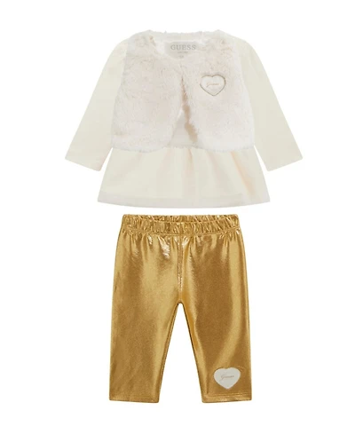 Guess Baby Girls 3-Piece Vest, Long Sleeve Top and Leggings Set