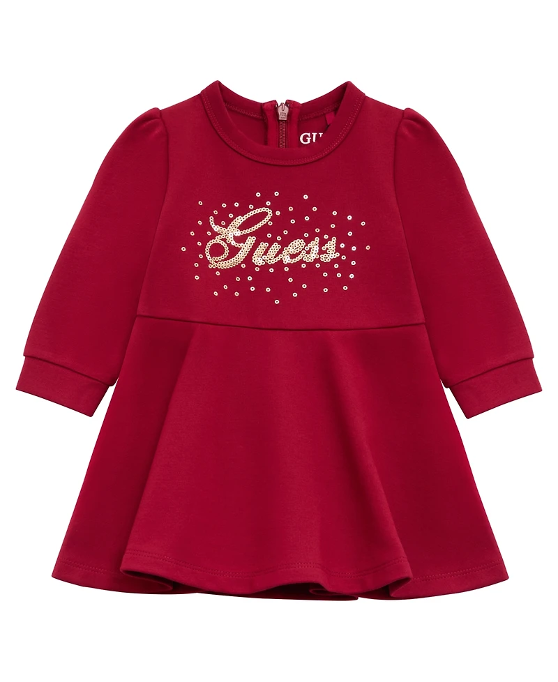Guess Baby Girls 2-Piece Ponte Long Sleeve Dress and Bloomer Set