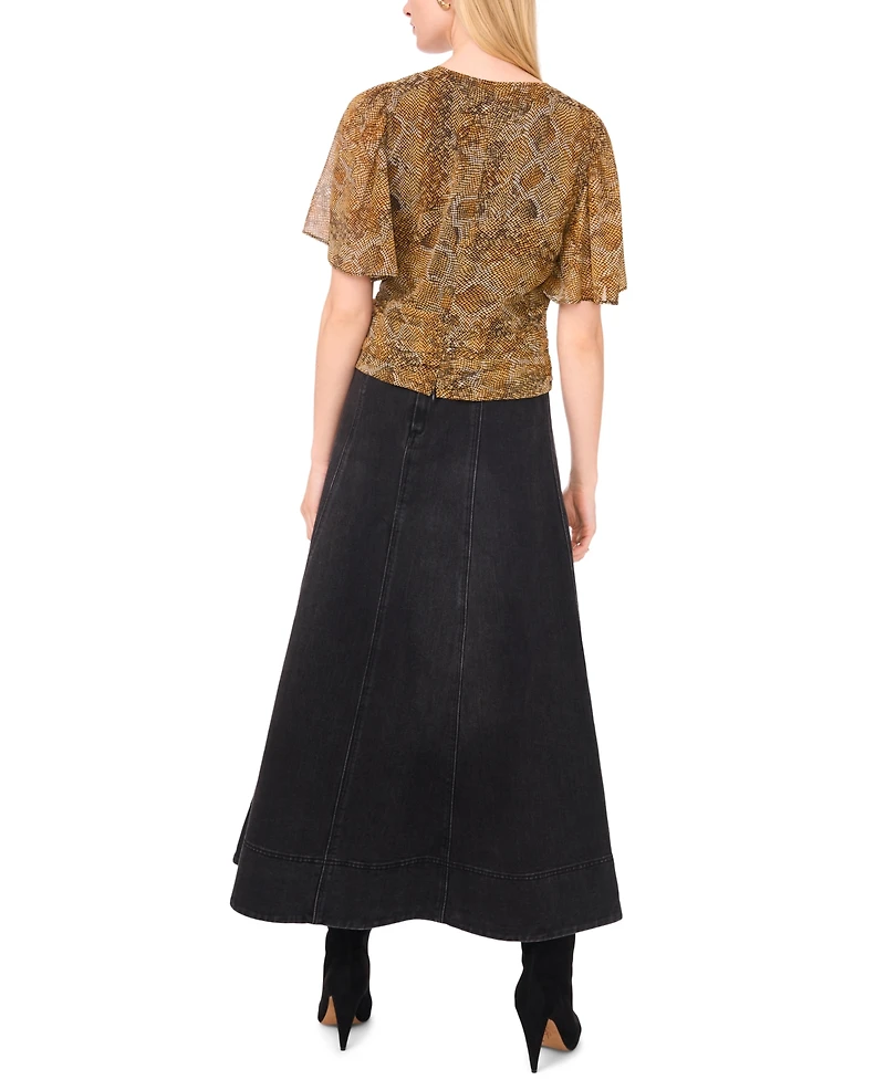 1.state Women's Flutter Center Front V-Neck Shirring Shirt