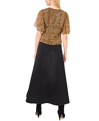 1.state Women's Flutter Center Front V-Neck Shirring Shirt
