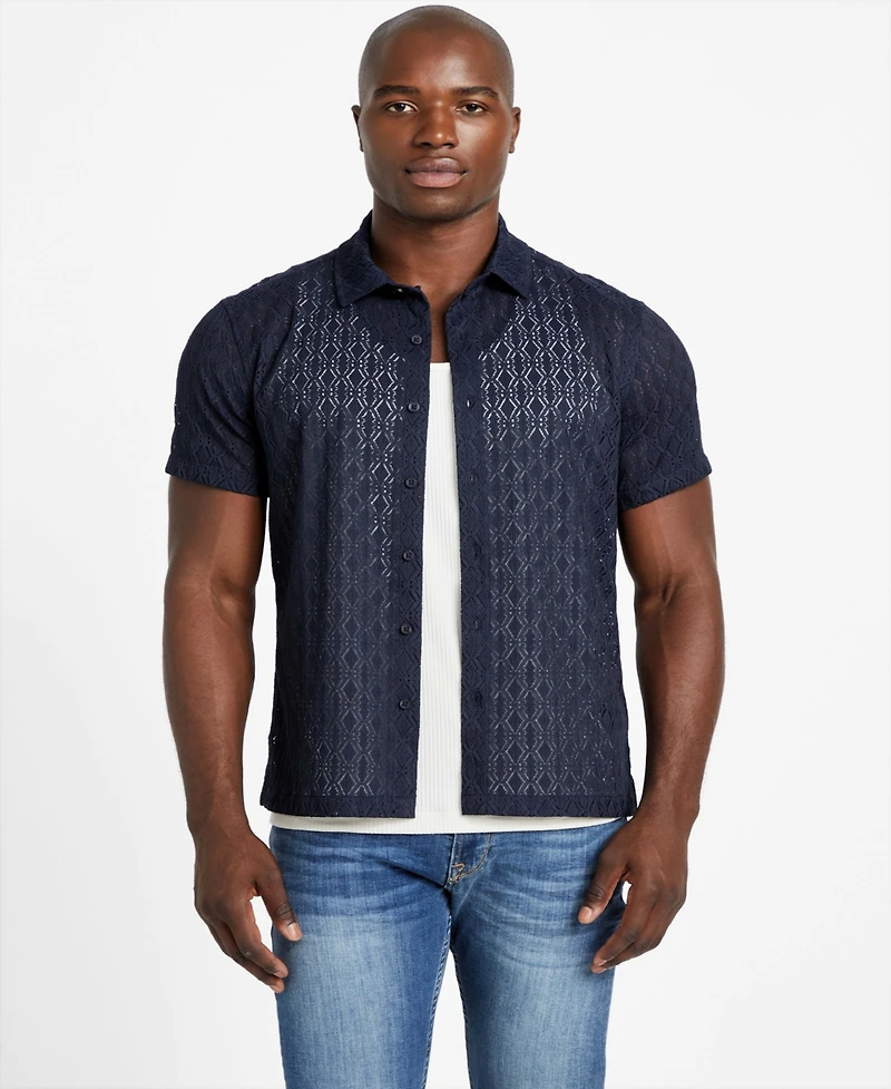 Guess Men's Reeves Woven Short Sleeve Button-Up Shirt