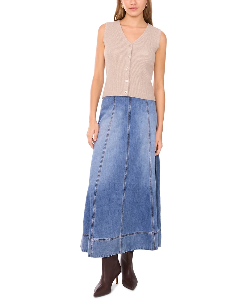 1.state Women's V Neck Button Up Sweater Vest