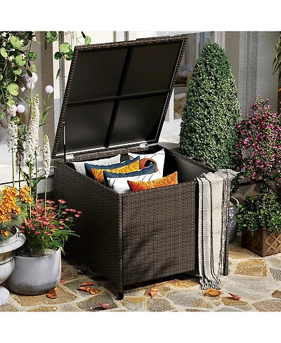 Gaomon 80 Gallon Waterproof Outdoor Rattan Storage Deck Box with Lid, Wheels & Handle for Cushions, Patio Furniture, Garden Tools