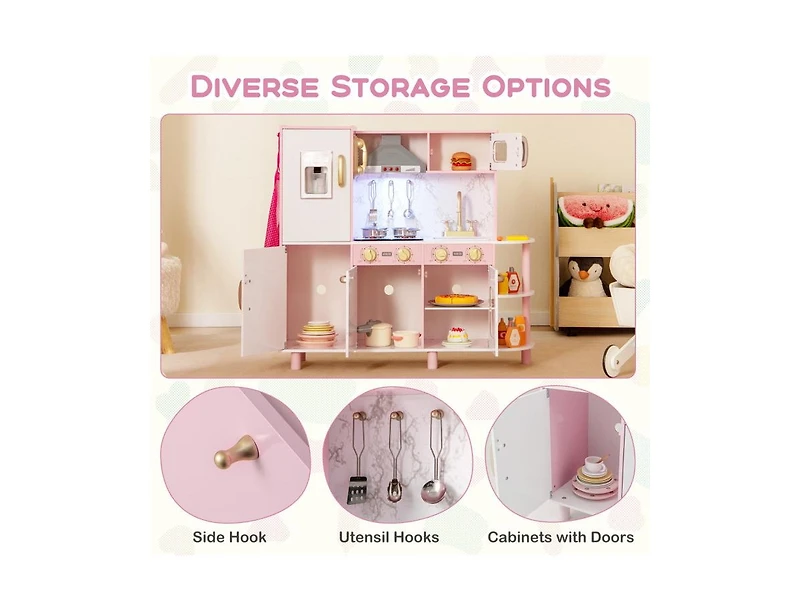 Wooden Kitchen Playset with Ice Maker and Sounds for Ages 3+