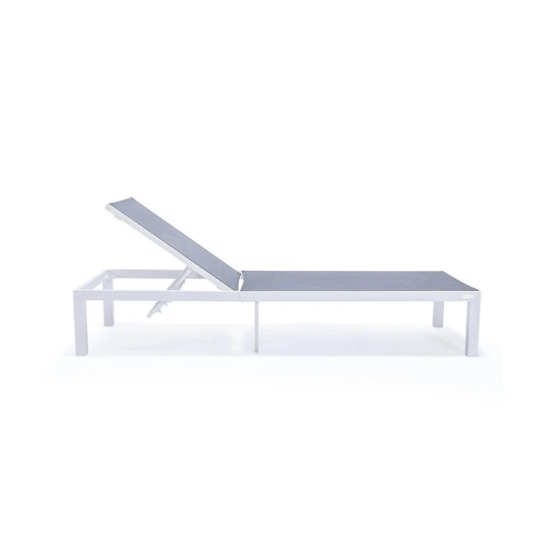 LeisureMod Marlin Patio Chaise Lounge Chair With White Aluminum Frame