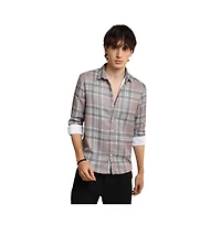 Campus Sutra Men's Nude Pink & Cloud Grey Tartan Plaid Shirt
