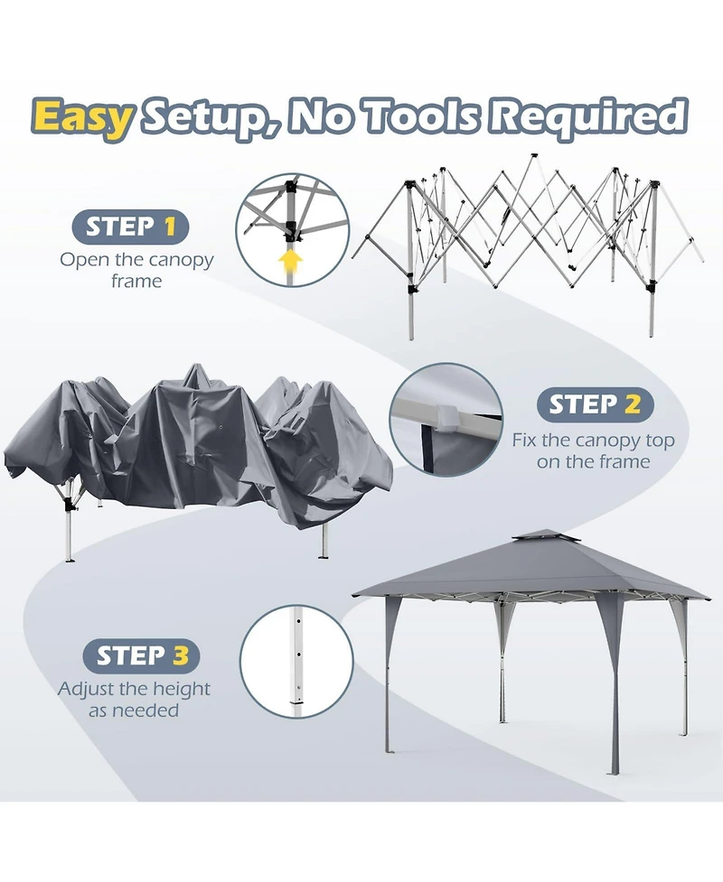 13 X 13 Ft Pop up Gazebo with Portable Carrying Bag 8 Stakes and 4 Wind Ropes