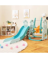 Toddler Slide and Swing Set with Extra-Long Slide, Height Adjustable Swing, Basketball Hoop, and Climber