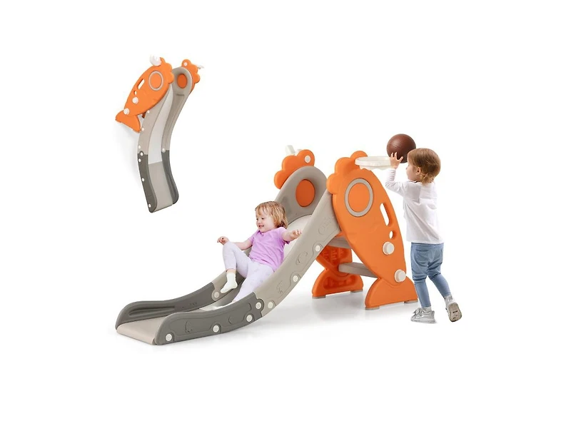 4-in-1 Indoor Slide for Kids Age 3+ with Basketball Hoop and Rings