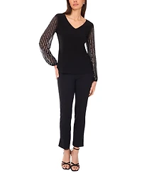 Msk Women's V-Neck Beaded Sleeve Top