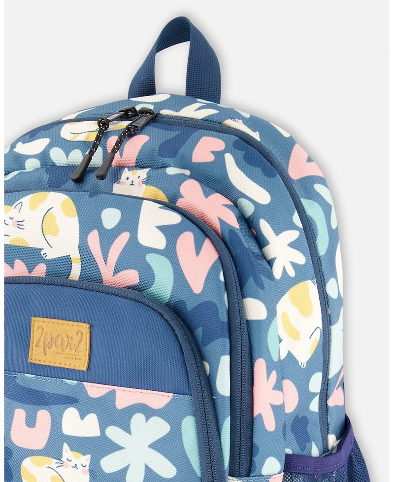 Deux par Deux Girl Little Kids Backpack Green Cat Print - Toddler|Child