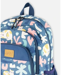 Deux par Deux Girl Little Kids Backpack Green Cat Print - Toddler|Child