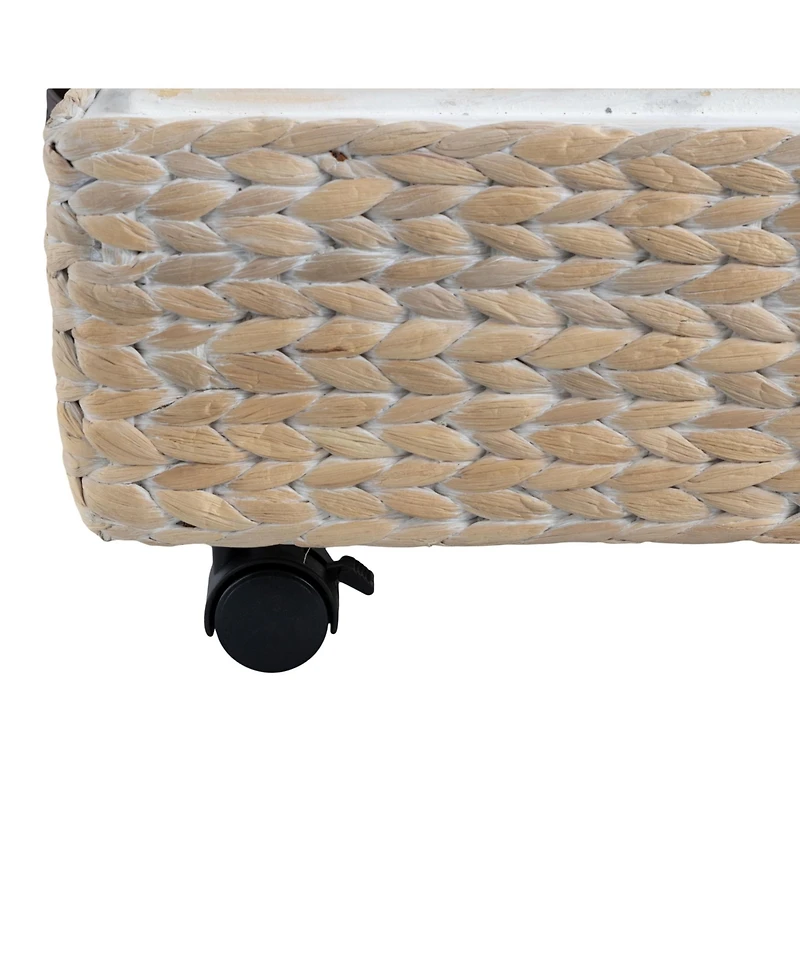 Happimess Chett 26.38" Minimalist Hand-Woven Hyacinth/Wood Underbed Storage Bin with Wheels and Handles