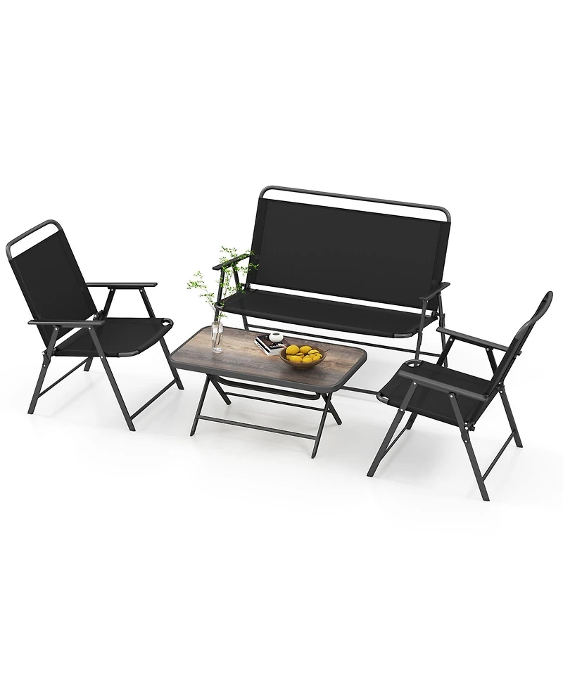 Gymax 4 Piece Outdoor Conversation Set Metal Frame Outdoor Bistro Set w/ 2 Chairs