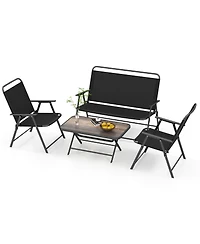 Gymax 4 Piece Outdoor Conversation Set Metal Frame Outdoor Bistro Set w/ 2 Chairs