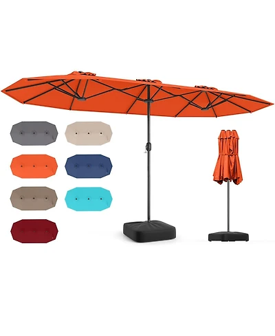 13 Feet Double-Sided Patio Twin Table Umbrella with Crank Handle