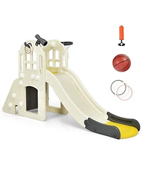 6-in-1 Large Slide for Kids Toddler Climber Slide Playset with Basketball Hoop