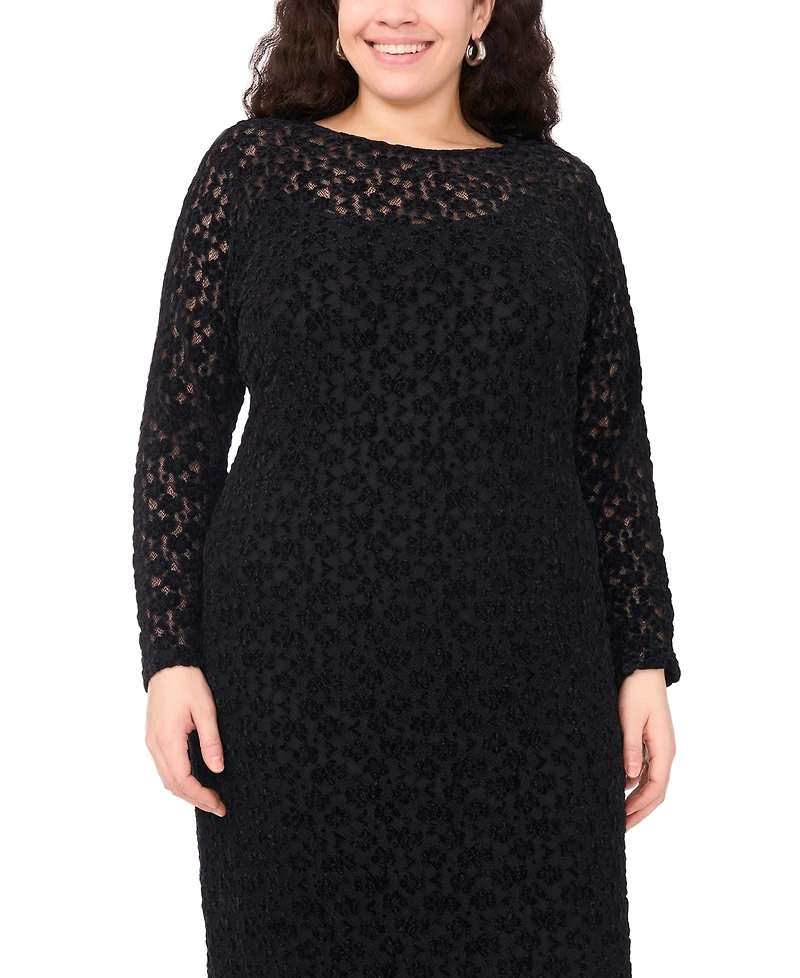 Vince Camuto Plus Long Sleeve Mesh Midi Dress