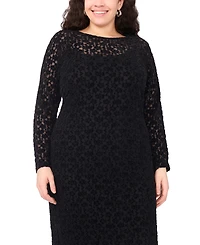 Vince Camuto Plus Long Sleeve Mesh Midi Dress