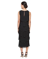 Sl Fashions Women's Boat Neckline Tiered Beads Midi Dress