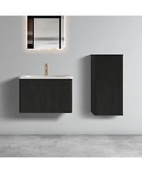 Casainc Etna 24" Wall-Mounted Vanity With Ceramic Sink and Striped Wood Grain