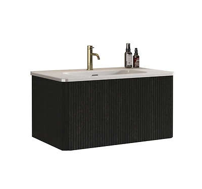 Casainc Etna 24" Wall-Mounted Vanity With Ceramic Sink and Striped Wood Grain, No Drain