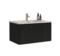 Casainc Etna 24" Wall-Mounted Vanity With Ceramic Sink and Striped Wood Grain, No Drain