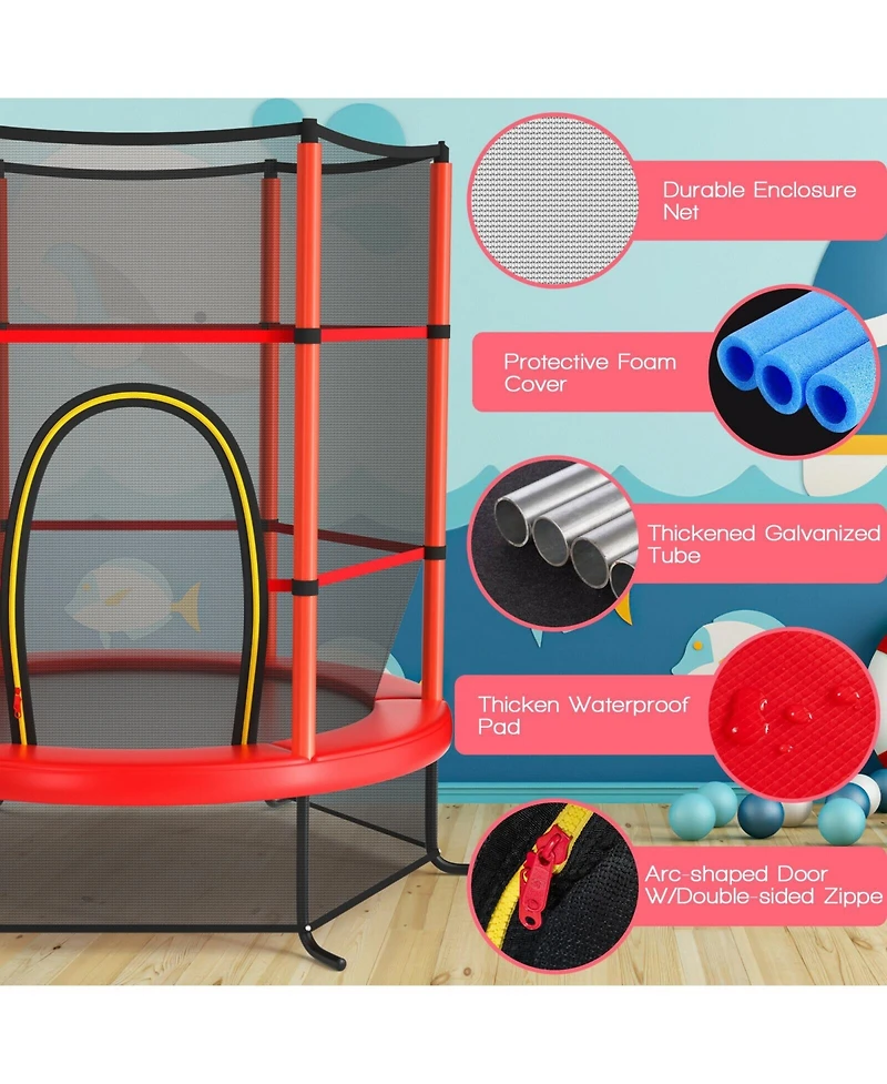 55 Inch Kids Recreational Trampoline Mat with Enclosure Net