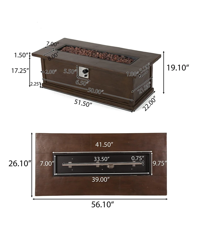 Mondawe 56" Concrete Fire Pit - 50K Btu Wood-Look Design