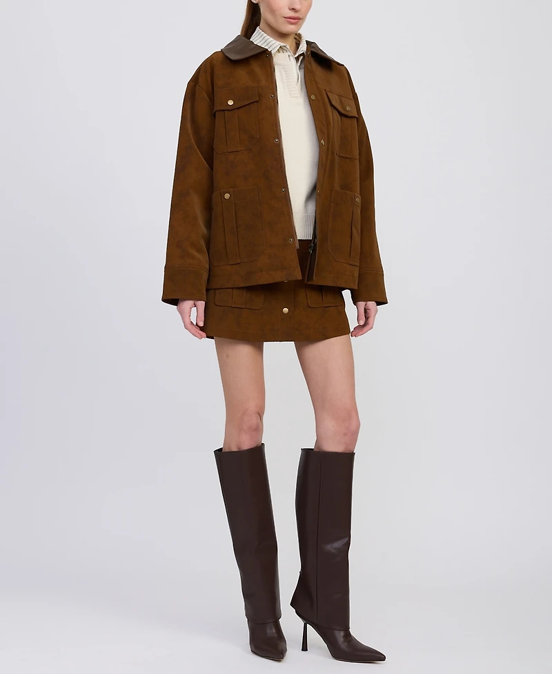 En Saison Women's Eloise Long Sleeve Faux Suede Chore Jacket